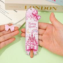 Kawaii Pink Bow Popsicle Shaped Metal Bookmarks, Fantasy Romance Reader Printed Stainless Steel Page Marker With Decorative Bow Chain, Cute Literary Souvenir For Teen Girls - Square - View 10