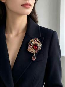 1件時尚新款水鑽鑲嵌女用胸針飾品，奢華優雅花卉胸針，適合日常穿搭、約會、派對、節日禮物 - 彩色 - 查看 4