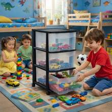 Office Cabinet - Black Multipurpose Organizer With Wheels - View 2