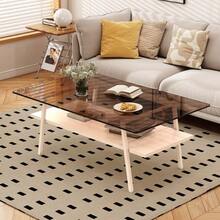 Coffee Table Made Of Tempered Glass, Rectangular Coffee Table, Metal Legs, Modern Living Room Table, H42.5/W98/D58 Cm - 棕色+白色 - 查看 5