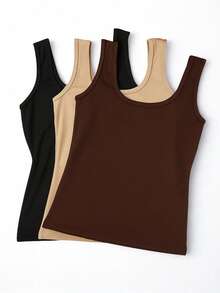 Kit 3 Women's Tank Top With Wide Strap Lisa Viscolycra - 黑色米色和棕色(咖啡色) - 查看 1