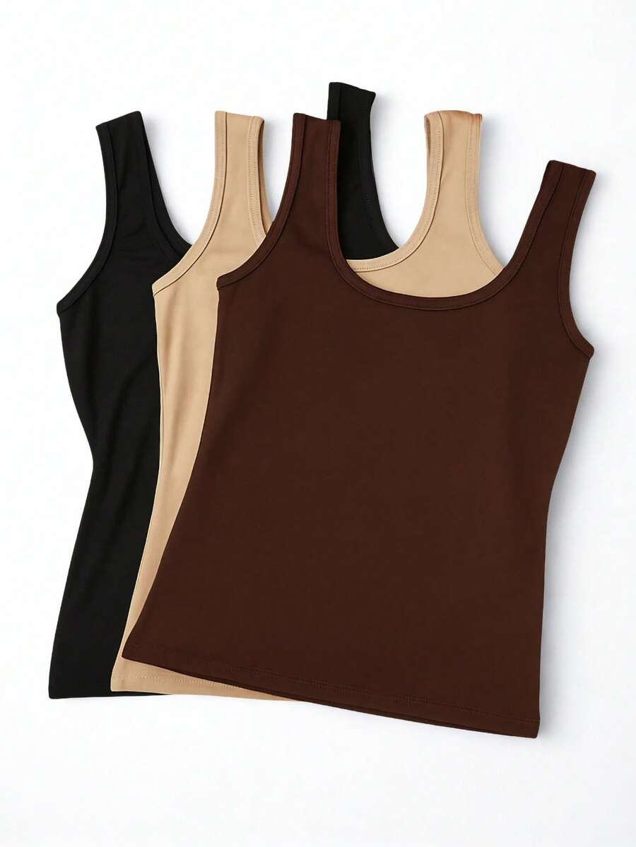 Kit 3 Women's Tank Top With Wide Strap Lisa Viscolycra - 黑色米色和棕色(咖啡色) - 查看 1