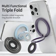 Ring Holder Ponsel Paduan Magnet Kuat Ultra Tipis 3 Tingkat Magnet Dua Sisi Rotasi 360 Derajat Dapat Dilipat Portabel Universal Stand Dekorasi Meja Kompatibel Dengan iPhone Android Hadiah Ulang Tahun Untuk Keluarga dan Teman - MultiWarna - View 1