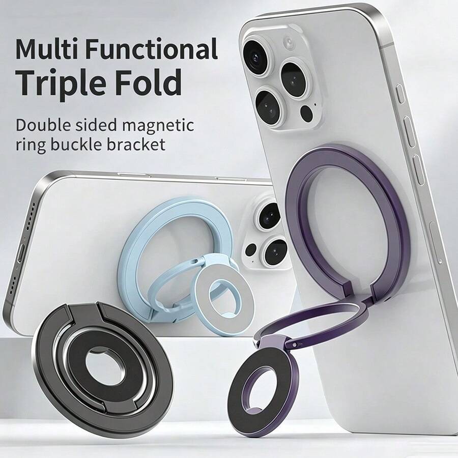 Ring Holder Ponsel Paduan Magnet Kuat Ultra Tipis 3 Tingkat Magnet Dua Sisi Rotasi 360 Derajat Dapat Dilipat Portabel Universal Stand Dekorasi Meja Kompatibel Dengan iPhone Android Hadiah Ulang Tahun Untuk Keluarga dan Teman - MultiWarna - View 1
