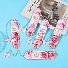 Kawaii Pink Bow Popsicle Shaped Metal Bookmarks, Fantasy Romance Reader Printed Stainless Steel Page Marker With Decorative Bow Chain, Cute Literary Souvenir For Teen Girls - Square - View 2