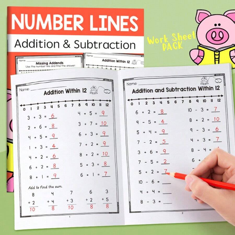 20 Pieces, Addition And Subtraction Within 20, Mental Math Practice Workbook, Picture-Based Decomposition Calculation, Arithmetic Problem Book, Number Line Addition And Subtraction Specialized Exercise Book, Includes Number Fill-In-The-Blanks, Intuitive Understanding Of Calculation Logic With Number Line, Thick Paper For Smooth Writing, Essential Teaching Aid For Back To School, Suitable For Holiday Gifts And Home Practice. - Multicolor - View 1