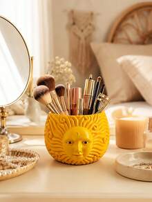 1pc Bohemian Style Resin Makeup Brush Storage Bucket, Style, Desktop Pen Holder, Office Supplies, Makeup Brush Storage Box, Home Decoration, Storage Jar, Miscellaneous Item Organizer. - A - View 7