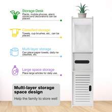 Mobiletto da bagno a pavimento, impermeabile, autoportante, mobiletto contenitore sottile bianco con ripiano e 1, mobiletto multiuso per riporre carta igienica, shampoo e asciugamani, bianco - Bianco - Visualizzare 3