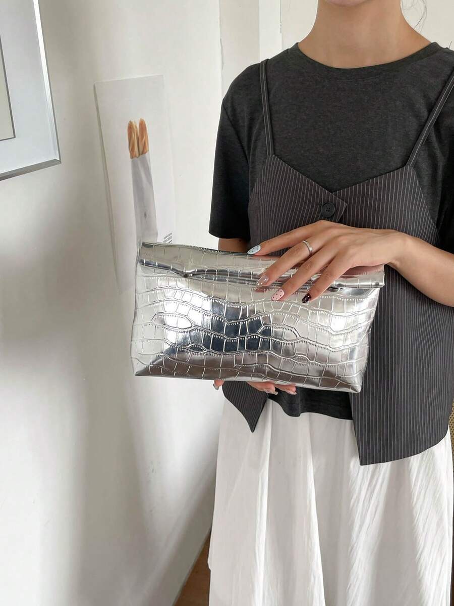 時尚PU皮革純色女款手提包，大容量翻蓋磁扣小方包，適合聚會與購物