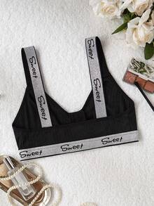 Women's Front Closure Striped Silver Wire-Free Sexy Bra - Black - View 7