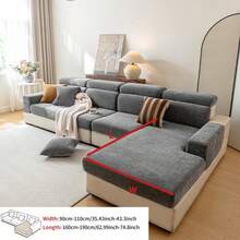 1pc Solid Color Herringbone Chenille Sofa Cover Set, Non-Slip Washable Sofa Cushion Cover, Suitable For Home Pet Owners And Children, Neutral Wabi-Sabi Minimalist Furniture Protector, Living Room Villa Daily Decor, Multiple Sizes - Grey - View 8