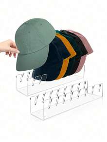 1/2pcs Acrylic Baseball Cap Display Rack, Can Store 14 Hats, Suitable For Bedroom, Closet, Vanity, Transparent - Multicolor - View 3