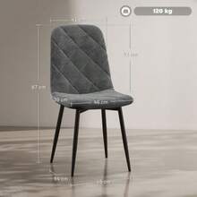 Set Of 4 Dining Chairs With Backrest, Velvet Look, Padded And With Metal Legs, For Dining Table, Grey. - 灰色 - 查看 2