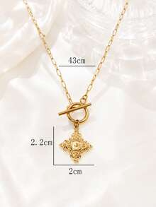 1pc Stainless Steel Vintage French Style 18K Gold Plated Cross Embossed 3D Pendant Necklace With OT Clasp - Multicolor - View 5