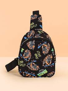 1PC Toddler Boy Cartoon Dinosaur, Construction Vehicle, Tiger Pattern Chest Bag, Mini One Shoulder Crossbody Bag, Adjustable Strap, Lightweight Outdoor Travel Small Wallet, Suitable For Toddler Daily And School Casual Bag, Can Be Given As A Gift - Multicolor - View 5