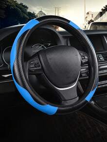 1pc Carbon Fiber Leather Comfortable Car Steering Wheel Cover Without Inner Ring, Car Decor, Suitable For 14.5-15 Inch Steering Wheel, Car Interior Accessory, Unisex, All Seasons - A - View 7