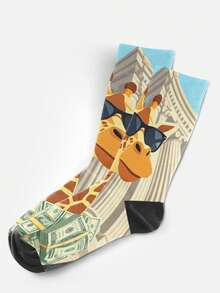 Cool 360° Printed Socks - Surfing Tropical Parrot & Luxury Wealthy Giraffe Dollar All-Over Print Mid-Calf Socks, Street Style Beach Hip-Hop Skateboard Casual Socks - Brown - View 5