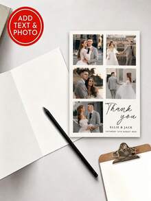 Custom Photo Card Wedding Thank You Card, 6-Grid Multi-Photo Collage Layout, Personalized Couple Names, Wedding Date And Text, Modern Minimalist Paper Card, Suitable For Bride's Gift Thank You Card - Multicolor - View 2