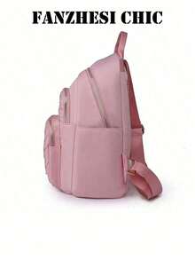 Sweet Solid Color Rhombus Stitched Daypack With Side Storage Pockets, Adjustable Wide Shoulder Strap Fashion Storage Backpack For Women Outdoor Use - Pink - View 6