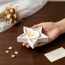 1件花朵月亮星星蠟燭台矽膠模具 DIY 石膏香氛托盤蠟燭底座模具 - 白色 - 查看 7