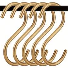 5/10pcs Gold S-Shaped Aluminum Alloy Hooks - Heavy Duty Design, Fashionable Modern Style, Suitable For Bathroom, Dressing Room, Kitchen, Garden - Perfect For Hanging Towels, Shawls And Accessories | Durable Metal Hooks - Gold - View 8