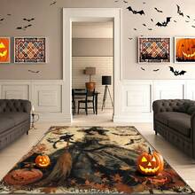 1pc Halloween Witch Decor Rug, Witch And Bat Rug, Halloween Essential Rug - Washable And Easy To Clean, Suitable For Living Room, Bedroom, Kitchen, Study, Entrance, Laundry Room, Home Decor Gift Rug; Living Room Rug: Living Room Rug, Rug, Living Room Area Rug, Area Small Rug, Mat, Home Decor, Large Living Room Rug, Living Room Home Decor, Room Decor, Washable Rug - Multicolor - View 2