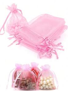 5/10/20/50/100pcs Multi-Color Gauze Bags, Gift Packaging Bags, Gift Bags, Home Daily Necessities, Nylon Storage Bags, Holiday Party Supplies, Wedding Supplies, Gift Decoration Packaging, Small Packaging Bags, Jewelry Accessories Packaging, Gift Hanging Bags, Birthday Gift Jewelry Drawstring Bags - Pink - View 4