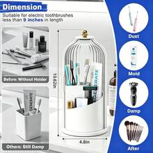 Makeup Brush Holder Organizer With Lid,360 Rotating Dustproof ABS Storage Caddy,3 Slots Sliding Lid Toothbrush Holder With Non-Slip Base,Multi-Use Space-Saving Organizer For Makeup Brushes Toothpaste,Perfect For Vanity Bathroom Home Dorm Apartment - 白色 - 查看 10
