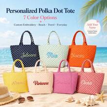 (客製化) 個性化刺繡極簡波點帆布托特包，原創小眾百搭通勤大容量手提肩背包，適合學生 - 彩色 - 查看 12
