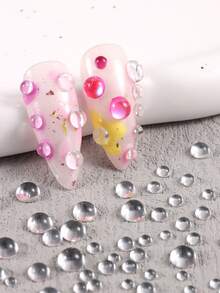 12 Grid Iridescent Mermaid Bubble Nail Beads Flat Back Aurora Rainbow Water Drop Pearl Charms Mixed Color Size 3D Transparent Dome Nail Rhinestones For Cat Eye Bubble Manicure DIY Nail Art Decorations Makeup Craft Accessories - Multicolor - View 5