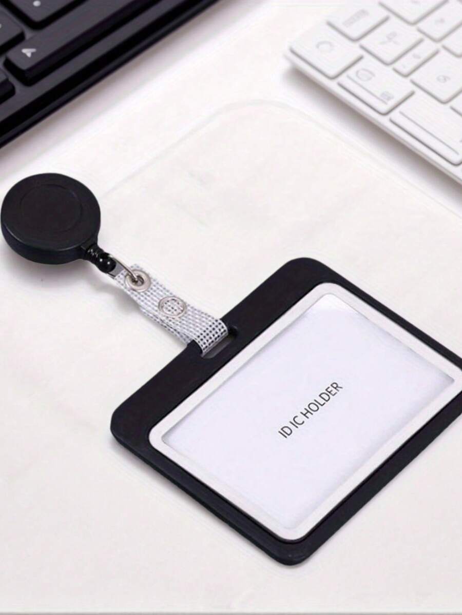 1 PC 2D Durable Black Horizontal ID Card Holder Set, Badge Clip With Retractable Pull Tab, Double-Sided, Carabiner Clip ID Holder, First Day Of School