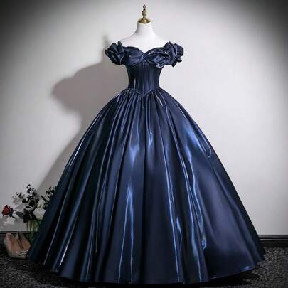 Blue Satin Costume Coming Of Age Tutu Skirt Fishbone Waist Corset Homecoming Dress