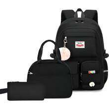 Set Ransel Minimalis Warna Polos 3 Buah dengan Liontin Mewah, Desain Multi-Kompartemen Kapasitas Besar, Tali Bahu Nyaman yang Dapat Diatur, Tali Koper, Cocok untuk Berbagai Acara, Hadiah Kembali ke Sekolah, Hadiah Sempurna untuk Pria/Wanita - A - View 1