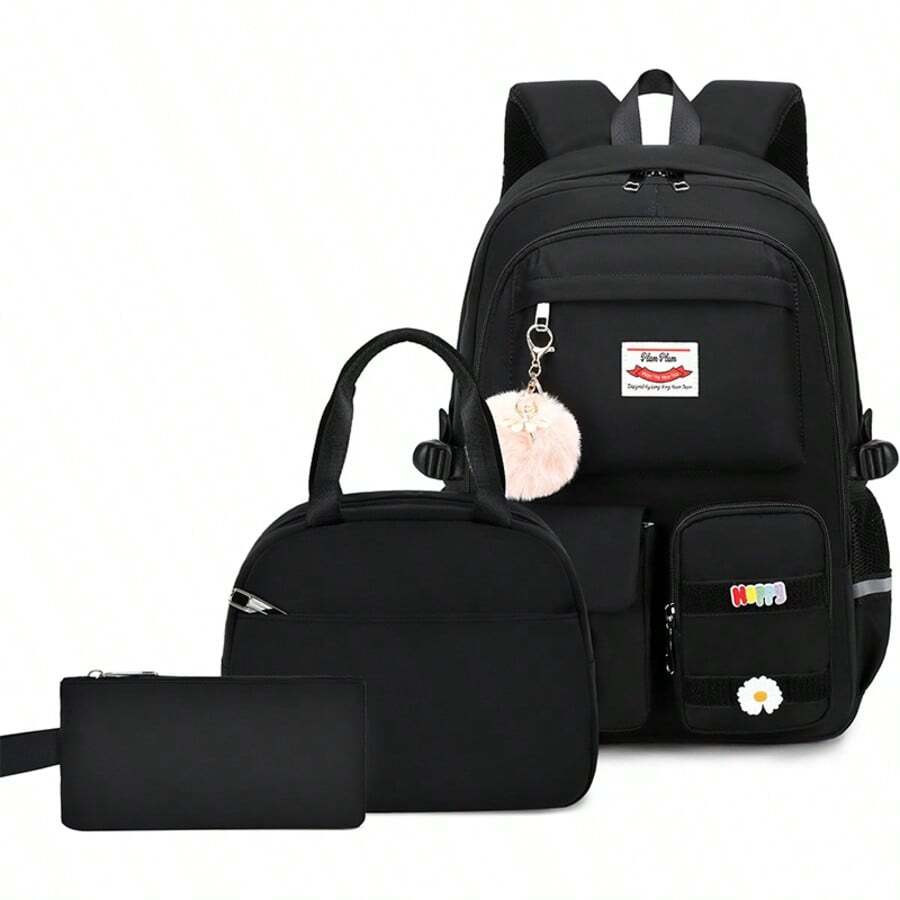 Set Ransel Minimalis Warna Polos 3 Buah dengan Liontin Mewah, Desain Multi-Kompartemen Kapasitas Besar, Tali Bahu Nyaman yang Dapat Diatur, Tali Koper, Cocok untuk Berbagai Acara, Hadiah Kembali ke Sekolah, Hadiah Sempurna untuk Pria/Wanita - A - View 1