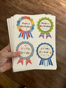60pcs Happy Birthday Medal Stickers, Joyful Badge Shaped Gift Decoration Stickers, Holiday Celebration Party Favors, Gift Packaging Envelope Seal Stickers, Scrapbook Journal Diary Decoration, 2.4x3.1 Inches - Round - View 2