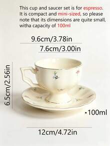 1pc 100ml Ceramic French Espresso Cup & Saucer, Afternoon Tea Coffee Cup, Exquisite Ceramic Coffee Cup & Saucer, Vintage Afternoon Tea Flower Tea Set - Floral - View 2