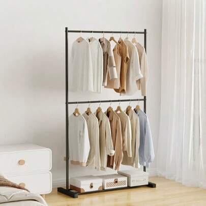 Double-Layer Clothes Rack, Home Use, Floor-Standing, Bedroom, Does Not Take Up Space, Simple Clothes Rack, Bedside, Balcony, Clothes Rack