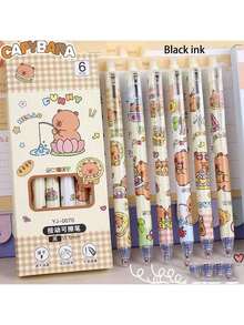 3pcs/6pcs, Blue Ink, Black Ink Optional, Capybara Pattern Erasable Gel Pen, Heat-Pressed Gel Pen, Magic Press Pen, Suitable For Daily Learning And Work Writing, Back To School Essential - Multicolor - View 10