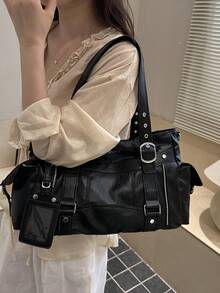 New Fashion Handbag/Shoulder Bag, Suitable For Parties, Gatherings, Outings, Vacations, Shopping And Daily Use, Can Store Coins, Phones, Also Suitable As Work Bag For White-Collar Workers, College Students And Office Workers, Elegant Women's Bag - Black - View 4
