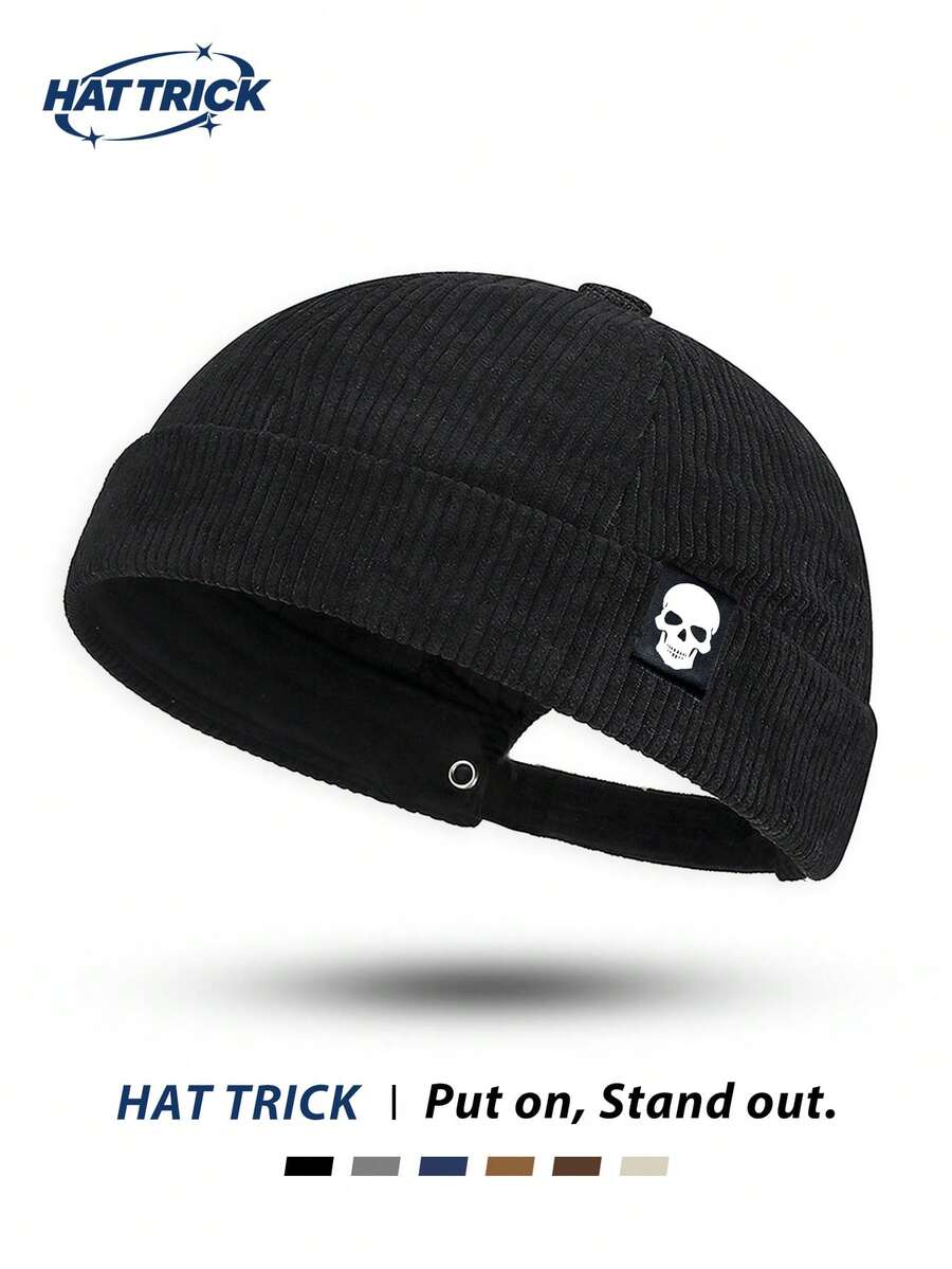 1 pièce Casquette de marin sans visière ajustable en velours côtelé vintage patchwork Silly Little Goose, chapeau de marin, streetwear hip-hop, moto, preppy, polyvalent, décontracté, chapeau Tang, à porter toute l'année - F - Voir 1