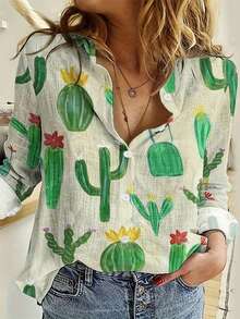 Women's Cotton Linen Blouse With Long Sleeves, Plus Size - Branco-w3 - View 8