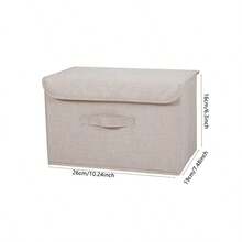 1pc Foldable Linen CD Storage Box, Collapsible Storage Bin With Lid, Toy Organizer Basket, Laundry Hamper - Beige - View 8