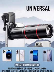 1pc Corner Telescope/Phone Telescope/Phone Clip Outdoor Travel Corner Monocular Telescope Phone Telephoto Lens 2-In-1, Universal Lens Clip Compatible With All Phone Models, Hiking Camping Bird Watching Concert Photography Long Distance High Definition Clear, Portable Compact, Essential Telephoto Accessory For Outdoor Enthusiasts - Black - View 5