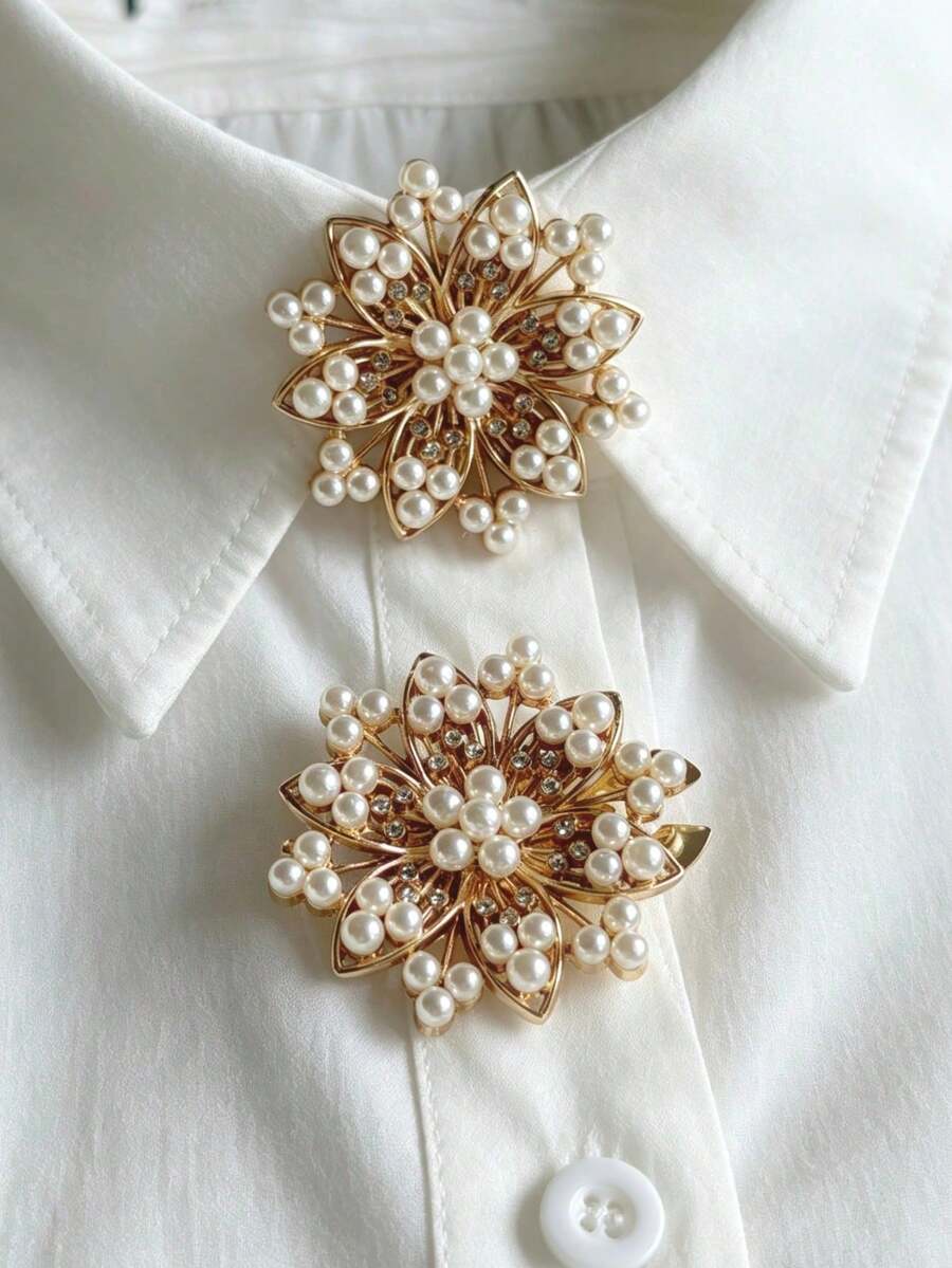 1pc/2pcs Floral Cufflinks Cover Vintage Cufflinks Buttons Decorative Buttons Clothing Accessories Gift And Party Decoration - Gold - View 1
