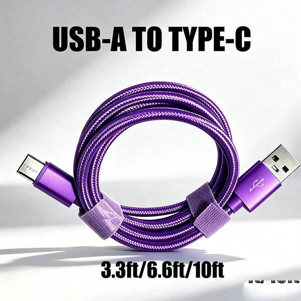 快速充電 USB-A 轉 USB-C 數據線，編織尼龍耐用手機充電線，多種長度可選 3英尺 6英尺 10英尺，兼容三星及其他 Android 手機，兼容 與 Android 設備，適合汽車配件/旅行必需品/桌面配件