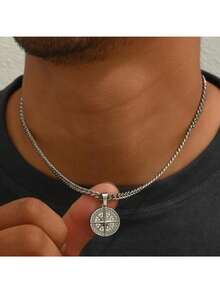 1pc Punk Compass Pendant Men's Necklace Hip Hop Jewelry, Color May Vary, Subject To Actual Product - Multicolor - View 9