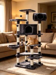 165cm Tall Multi-Level Cat Tree, Wear-Resistant Sisal Scratching Posts, Complete With Cat Houses And Hammocks, Equipped With Interactive Cat Ball, Integrates Climbing, Scratching And Resting Functions In One - Random Color - View 7