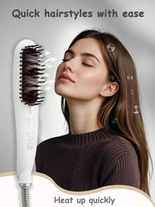 CRASTS Straightening Comb Hair Straightener Styling Brush For Home Use, Volumizing Hair Care, Inward Curl, Dry Hair - White - View 6
