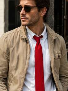 1 pieza Corbata versátil de color azul claro con rayas finas para hombre - Rojo - Ver 2