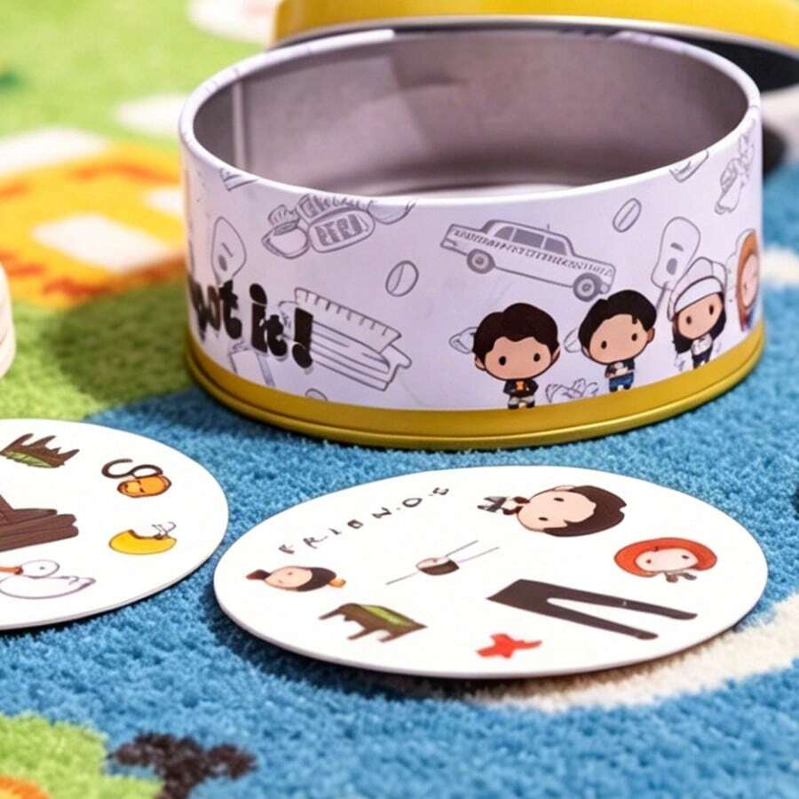 1 Tin Box Sitcom Visual Match Challenge Cards, Casual Spot Table Game, Compact Carryable Build, Weekend Home Leisure Goods, Two-Tone Metal Casing, Retro Friends Cartoon Pattern, Focus Training Interactive Game, Year-Round Indoor Outdoor Pastime - Multicolor - View 1